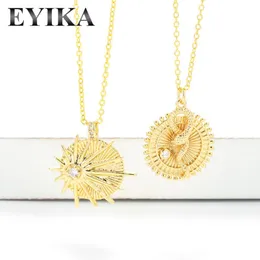 Anhänger Halsketten Eyika Elegant Gold kleiner Sonne und Sternhalskette Pave White Cubic Zirkonia Kragen reife Frauen Schmuck für Freundin Geschenk
