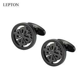 Color preto Cruzilhas Cufflinks Lepton Aço Inoxidável Rodada Bufflink para Mens Casamento Negócios Bruxas Links Gemelos