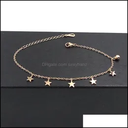 Anklets Jewelry Beautif Rose Gold Color 5 Pentagram and Bell Anklet for Women Stain -Stains Steel Length 20cm Add 5cm Drop Dropence 2021 2ej8n