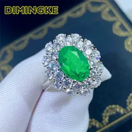 Dimingke 10 * 14mm esmeralda anel de prata 100% -s925 jóias mulheres presente de aniversário dos namorados 211217