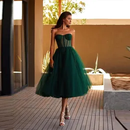 Simples tule verde uma linha curta vestidos de baile querida sheer sheer espartilho top top chea comprimento formal vestidos de festa homecoming