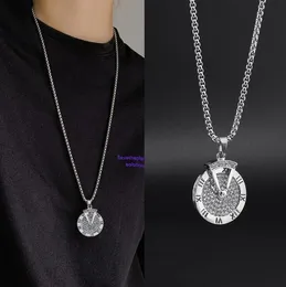 Fashion Pendant Necklaces Men Hip Hop Out Bling Rotatable Clock Necklace 4*3.3cm Crystal Cuban Chain Hiphop Fashion Charm Jewelry