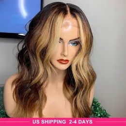 Ishow Pre-Plucked 13*1 Human Hair Lace Front Wigs Lace Part Wig T1b/27 Body Wave Human Hair Wigs Hightlight 4/27 Omber Color