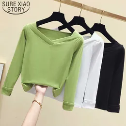 Blusas Mujer de Moda Avocado Green V Collarシャツ夏秋スリムストライプロングスリーブ女性トップスブラウス6299 50 210527