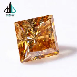 Szampan Kolor Luźny Moissanite Kamienie Księżniczka Zgniata Ice Brilliant Gemstone Diamond VVS1 Clarity Biżuteria zaręczynowa Dokonywanie H1015