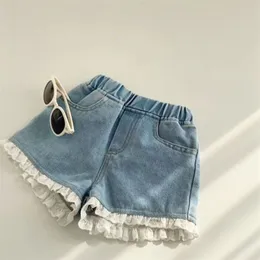 2-9T Jeans Shorts For Girls Toddler Kid Baby Clothes Summer Casual Ruffles Lace Denim Elegant Cute Sweet Trousers 210723