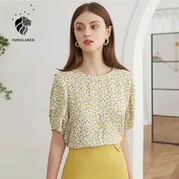 Fansilanen Çiçek Baskı Kısa Kollu Şifon Bluz Gömlek Kadınlar Casual Streetwear Boho Yaz Üst Tees Kadın Zarif Seksi 210607