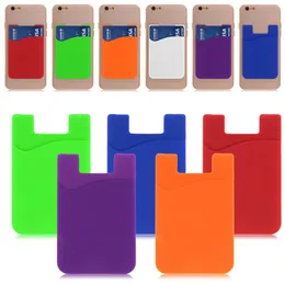 Universal phone soft silicone cases card slot cards pocket credit holder with 3M glue back cover portable for moblie 10 colors