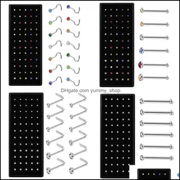 Rings & Studs Jewelry60 Pcs Boxed L-Shape Stud Set With Crystal Body Piercing Gun Kit Fake Nose Ring Stainless-Steel Needle Hoop Pack Jewelr