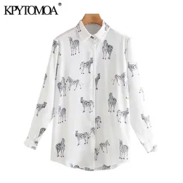 Kpytomoa Женщины моды модные животные припечатки свободные блузки винтажные длинные рукавы женские рубашки Blusas Chic Tops 21302