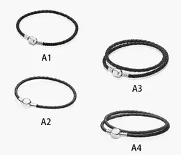 Feiner Schmuck, authentische Perle aus 925er-Sterlingsilber, passend für Pandora-Charm-Armbänder, Lederband-Armband, rot-schwarze Sicherheitskette, Anhänger, DIY-Perlen
