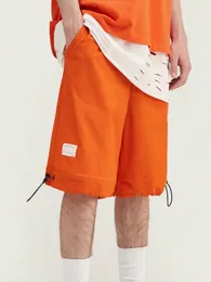 Men Neon Orange Patched Detail Drawstring Shorts L19c#