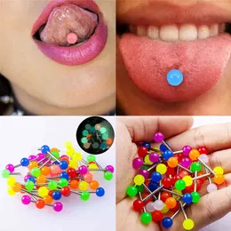 10pc Lysous Glow Tongue Ringar Stud Nipple Ring Piercing Barbell Bar Akryl Brosk Helix För Kvinnor Mode Kropp Smycken 14g