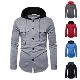 E-Baihui 2021 Höst / Vinter Mode Ny Snygg Hoodies Simple Pocket Decoration Cardigan Hooded Solid Color Slim Dress Jacket Men Y703