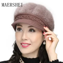 Maershei kadın kış pamuk şapka örgü orta yaşlı retro kadın artı kadife sıcak anne tavşan yün kap 211229