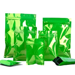 100Pcs Glossy Green Grip Seal Zip Lock Foglio di alluminio Borsa Food Ground Coffer Tea Storage Packaging Buste Sacchetti richiudibili con cerniera