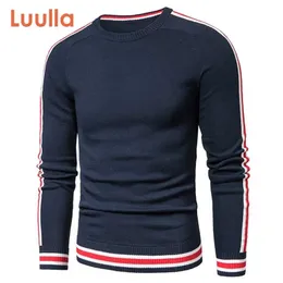 Luulla Men Spring Casual Knitted 100% Cotton Striped Sweaters Pullover Men Autumn Fashion Classic O-Neck Sweaters Men 211221