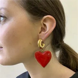Vintage Big Red Heart Drop Earrings For Women New Personality Statement Earring Black