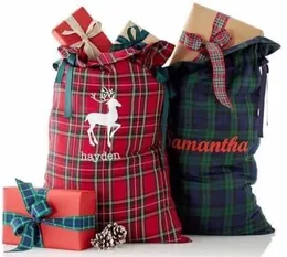 2017新しいスタイルの格子縞サンタサッククリスマスサンタ袋のための子供キャンディギフトバッグキャンバスサンタサックチェック柄スタイルX-MASギフトサック