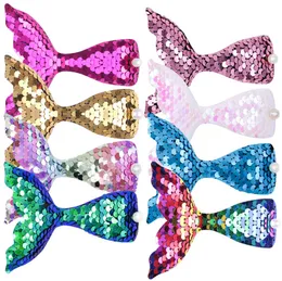 Creative Fashion Sequin Girl Kids Hair Clips Party Supplies Design Rainbow Sequins Hairs Bows för Girls Free Delivery