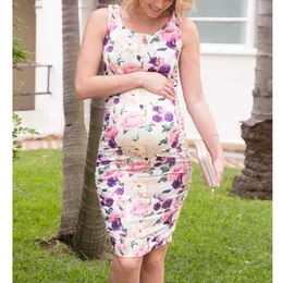 Summer New Maternity Dresses Sleeveless Floral Print Nursing Tank Dress For Breastfeeding Pregnancy Dress Q0713