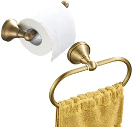 Bath Accessory Set IMPEU Toilet Paper Holder And Towel Ring Wall Mounted Antique Brass (Brushed Bronze)