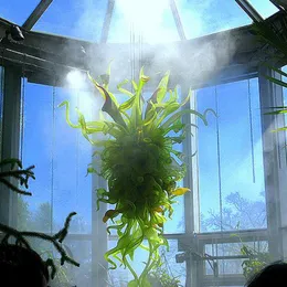 Handblåst glas hänge ljus grön blomma ljuskrona lampa lampor lobby vardagsrum konst dekoration stor belysning 28 med 48 inches
