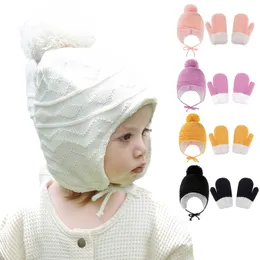 Ins enkel baby barn vinter varm hatt handskar solid färg tjock sammet beanie virka söta hattar nyfödd cap baby, barn moderskap 0-3t