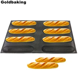 Goldbaking Hot Dog Bun Nonstick Silicone Bread Pan Perforated Fench Bread Forms Oval Shaped 5 Size For Option 210225