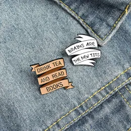 Beba chá e leia livros letra fofa de esmalte broches pino para mulheres jóias de moda de moda metal brooches vintage Pins Badge Chinente Gift