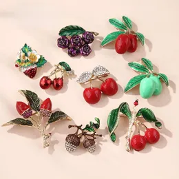 Pins, Brooches Rhinestone Pine Cone Red Olive Cherry Blue Plum Enamel Brooch Men's And Women's Alloy Plant Wedding Banquet Party