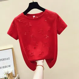 2022 Sommer Koreanischer Aushöhlen Süßes Herz T-shirt Frauen Kurzarm Mode Slim T-Shirt Femme Ins Tops