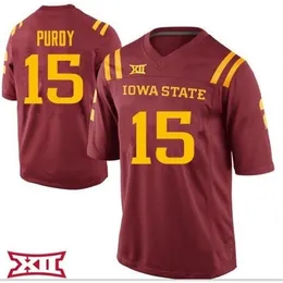 646Женщины Iowa State Cyclones # 15 Brock Purdy ЖЕНСКИЕ футболки с настоящей вышивкой, размер S-2XL или трикотаж с любым именем или номером на заказ