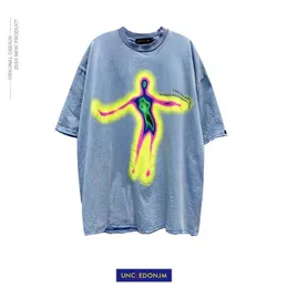 Tee Polo's Polo Distorted Retrait Stamping T-shirt corto a maniche corte hip-hop Summer Streetwear Oversized Men