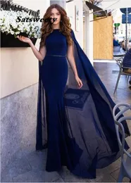 Satin Mermaid Evening Dresses 2021 Elegant Muslim Beadings Belt Women Long Dubai Formal Dress Prom Gown Abendkleider