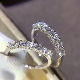 Doce Bonito Simples Moda Jóias Prata Esterlina 925 Linhas Únicas Branco Topázio CZ Diamante Eternidade Mulheres Casamento Banda de Noivado Anel Presente