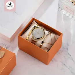 Montre Femme Watch Women Luxury Lady Temperament Watches Bracelet 3 Pcs Set Chain Wristwatch Birthday Clock Relogio Feminino 210616