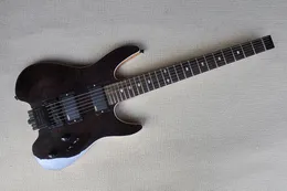 Fabryczna czarna bezgłowa gitara elektryczna z czarnym sprzętem, podstrunnicą Rosewood, pickupy HH, fornir klonowy płomienia, można dostosować korpus mahoniowy
