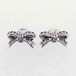 Hot Charms designer jewelry Authentic 925 Sterling Silver DELICATE BOW Stud Earring Pandora Earrings luxury women Valentine day birthday gift wedding 290555CZ