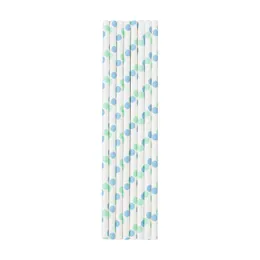 Disposable Dinnerware 8pcs Dispasable Baby Blue Paper Straws Tableware Party Supplies Birthday Wedding Shower Eco-Friendly