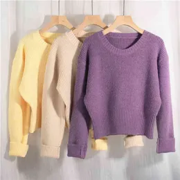 Colorfaith Spring Women's Sweater Pullovers Varm Minimalistisk Koreansk Kort Elegant Solid Sweet Lady Jumpers SW1184 210805