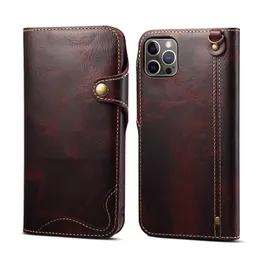 Luxury Genuine Leather Wallet Cell Phone Cases with Card Holder for iPhone 11 12 13 14 15 Pro Max Samsung S20 Note 10 Vintage Cowhide Wax Cellphone Cover