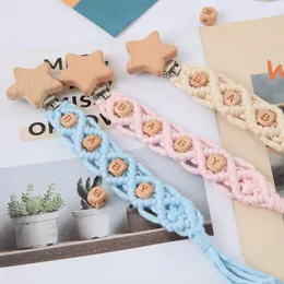 Pacifier Holders Baby Chain Clips Weaning Teething Natural Wooden Teether Feeding Accessories Cotton Weave Letter