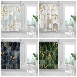 Marble Shower Curtain Golden Leaves Pattern Printed Bath Screen Decor Waterproof Polyester Shower Curtains For Home Bathroom 211116