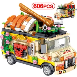 City Friends Food Snacks Street View Shop Mini Building Blocks Creator Dining Car Ice Cream Truck Bricks Toys For Children Girls X0902