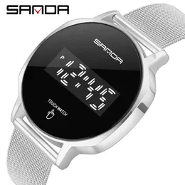 2020 Sanda Fashion Men Watch Waterproof Led Touch Screen Date Sport Mesh Belt Hours Wrist Black Watch Gifts Reloj Hombre #8004 Q0524