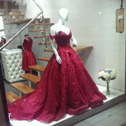 Couture Burgundia Prom Dresses Sweetheart Off The Ramię Suknia Balowa Organza Koronkowa Formalna Suknia Wieczorowa Długa 2021 Party Suknie Lace Up Up