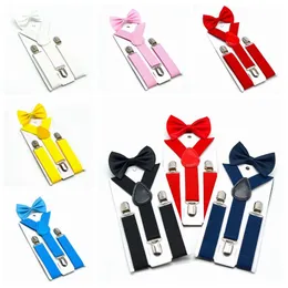 2022 Nya Kids Suspenders Bow Tie Set 7 Färger Boys Girls Braces Elastic Y-Suspenders med Bow Tie Fashion Belt eller Barn Barnbarn