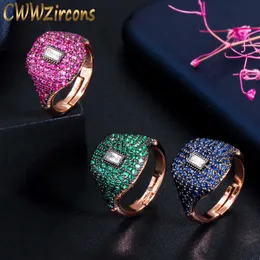 Chic empilhável 585 rosa cor verde azul azul zirconia pedra ajustável anel aberto mulheres jóias R168 210714