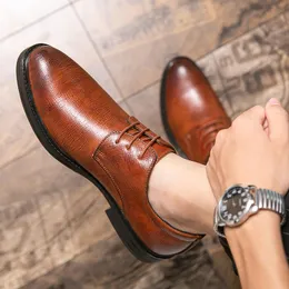 Toe lace Style Men Pointed Oxfords British Dress up Genuine Imported fashion Casual Leather Shoes men 908